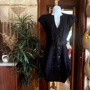 Nanette Lepore Casino Royale Blazer Dress 8 Black Belted Bubble Hem Mini Y2K USA